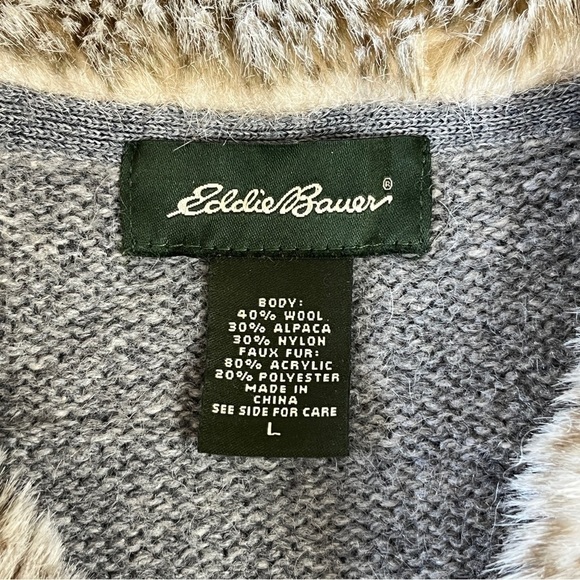 Eddie Bauer Women Knit Sweater Vest Wool Alpaca Blend Faux Fur Grey Size L #1200 - Picture 5 of 6